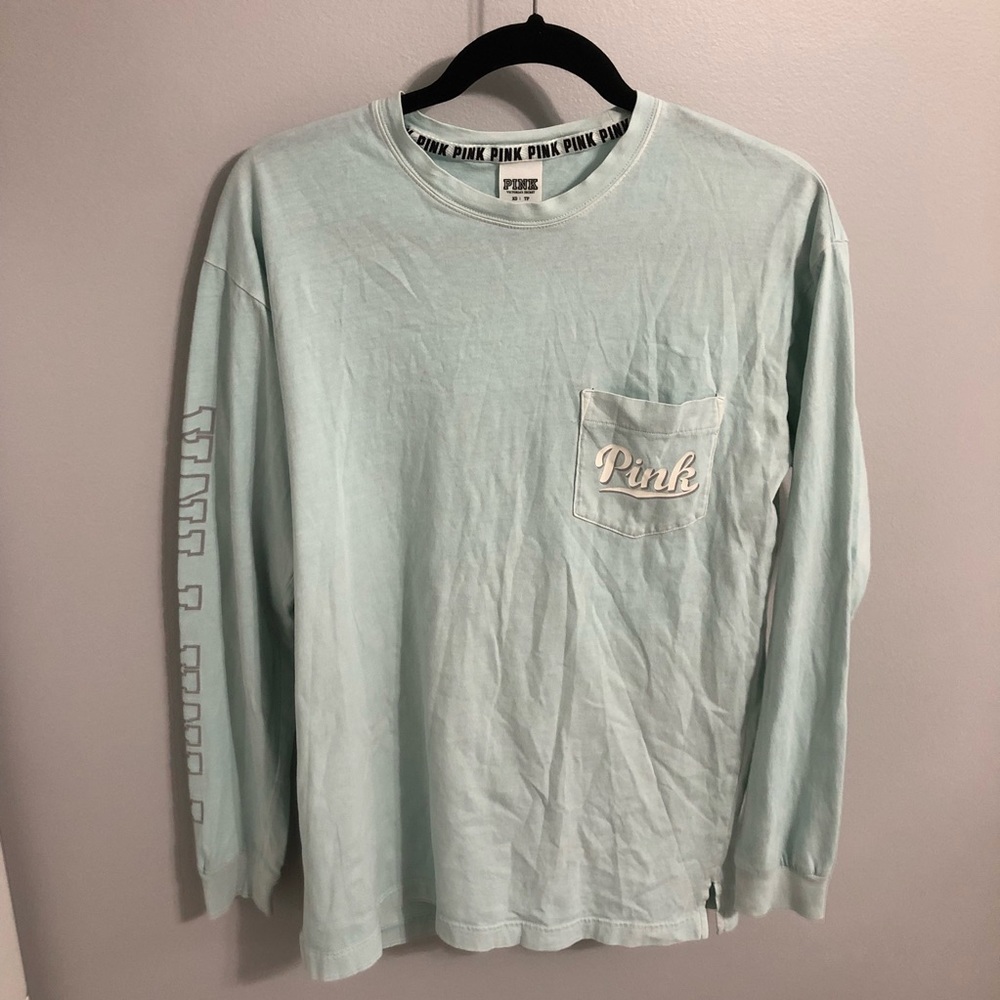 PINK light blue long sleeve top w pocket